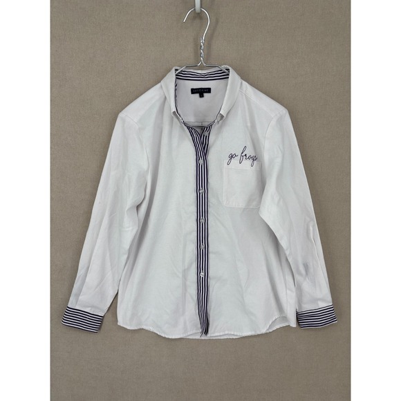 Katie Kime Blouse Small White Purple Go Frogs TCU Button Up Oxford - Picture 1 of 10
